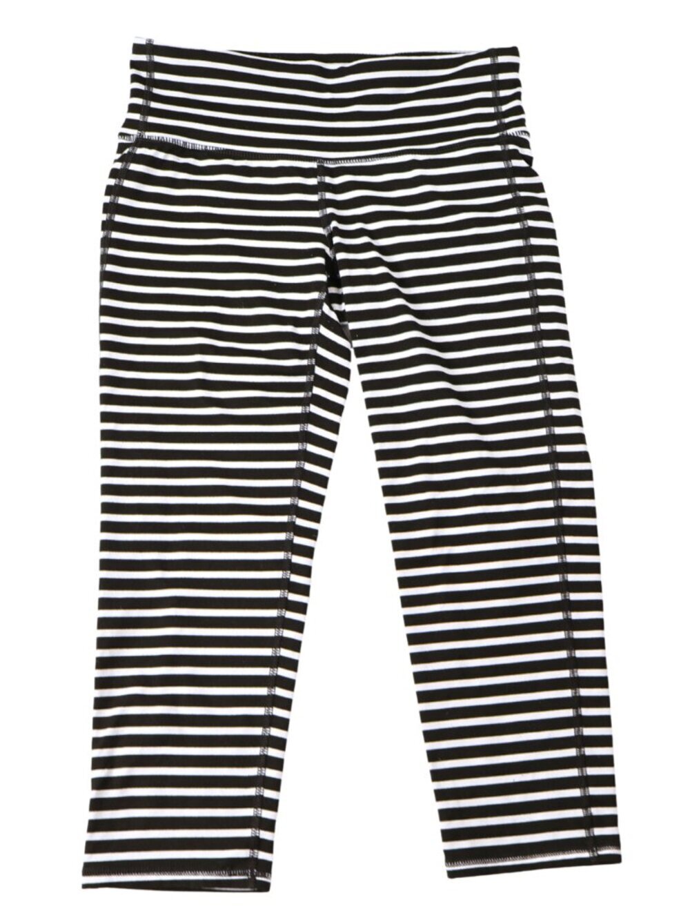 Athleta Black White Striped Capri Leggings Size Small Yoga Athletic